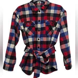 Lauren Ralph Lauren Buffalo Check Belted Twill Shirt Jacket Size Xlarge NWT